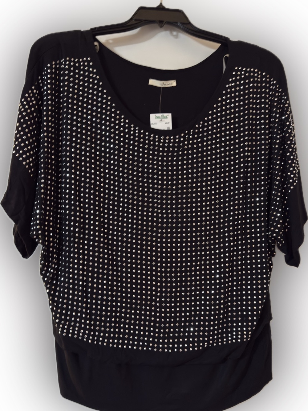 Embellished Black Short Sleeve Women's Top